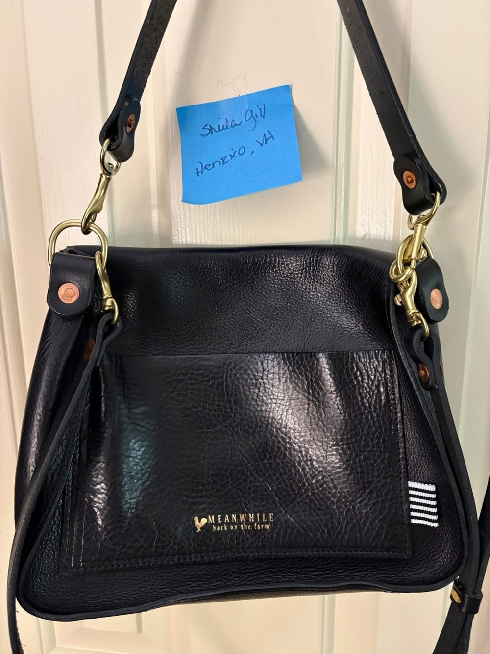 Black luxe leather saddle bag - Picture 4 of 5